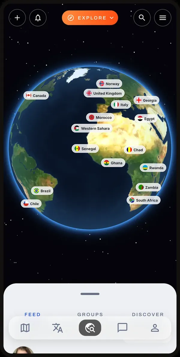 The Connect globe with the feed, groups and discover tabs below