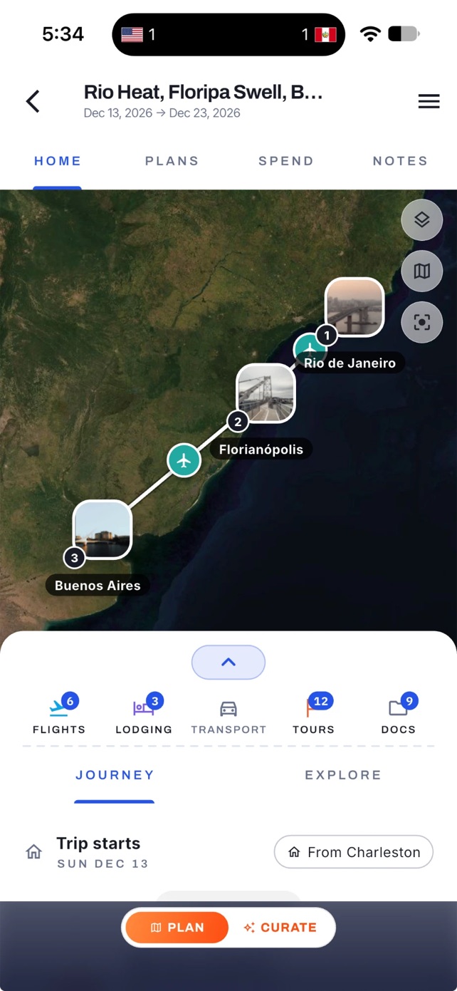 Adónde app route map with each stop in order