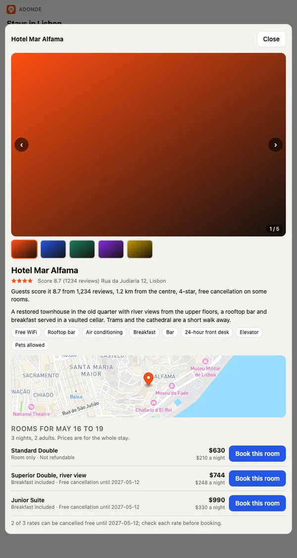 The stay pop-out for Hotel Mar Alfama in Lisbon, with photos, a map and rooms with member rates