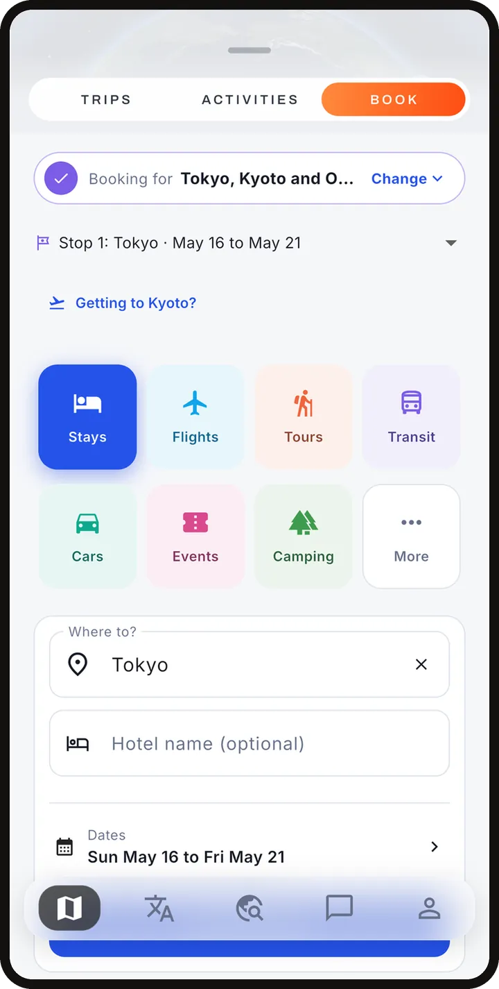 Book starts from one of your trips. Pick Stays, Flights, Tours and more.