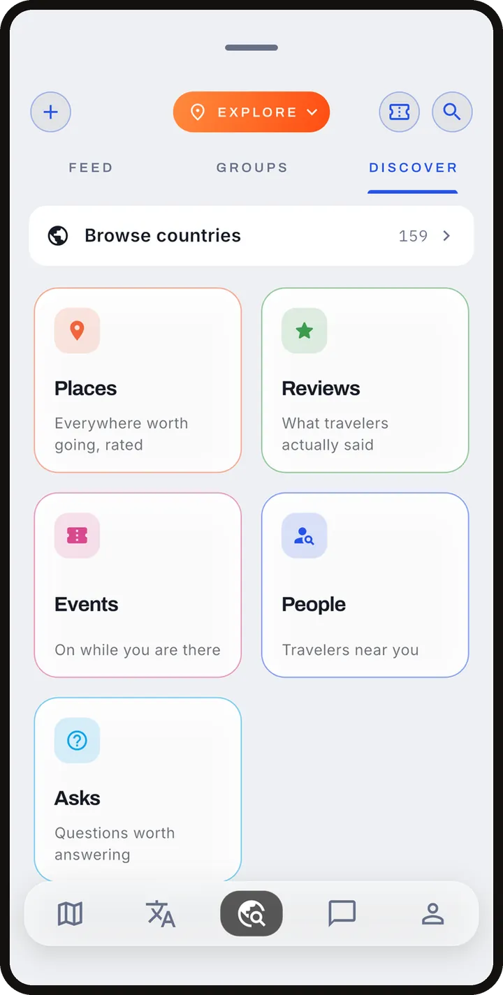 Discover: places, reviews, events, people and questions.