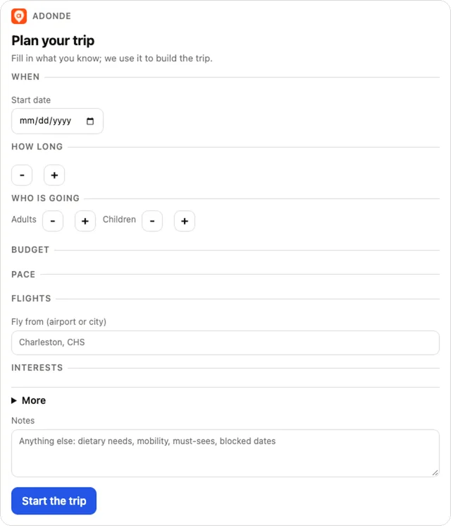 The trip form card.