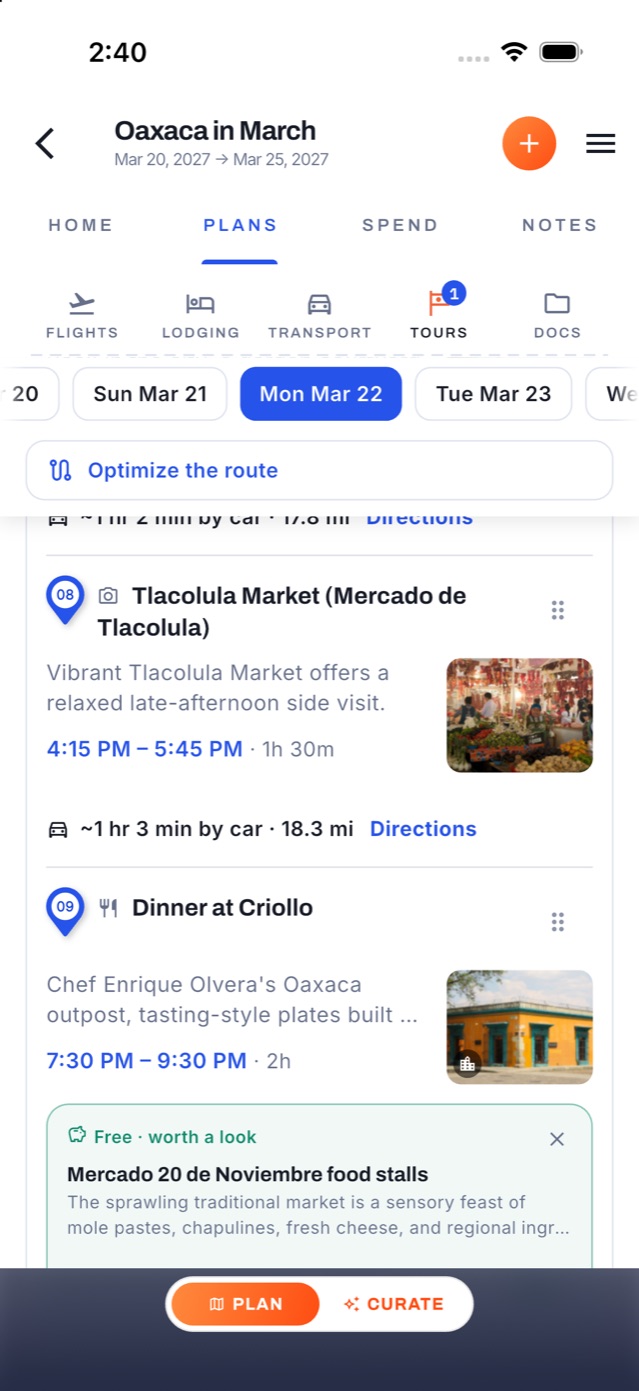 A day in Oaxaca: a Mitla and Monte Albán tour, lunch, Tlacolula Market, with drive times and directions between each stop