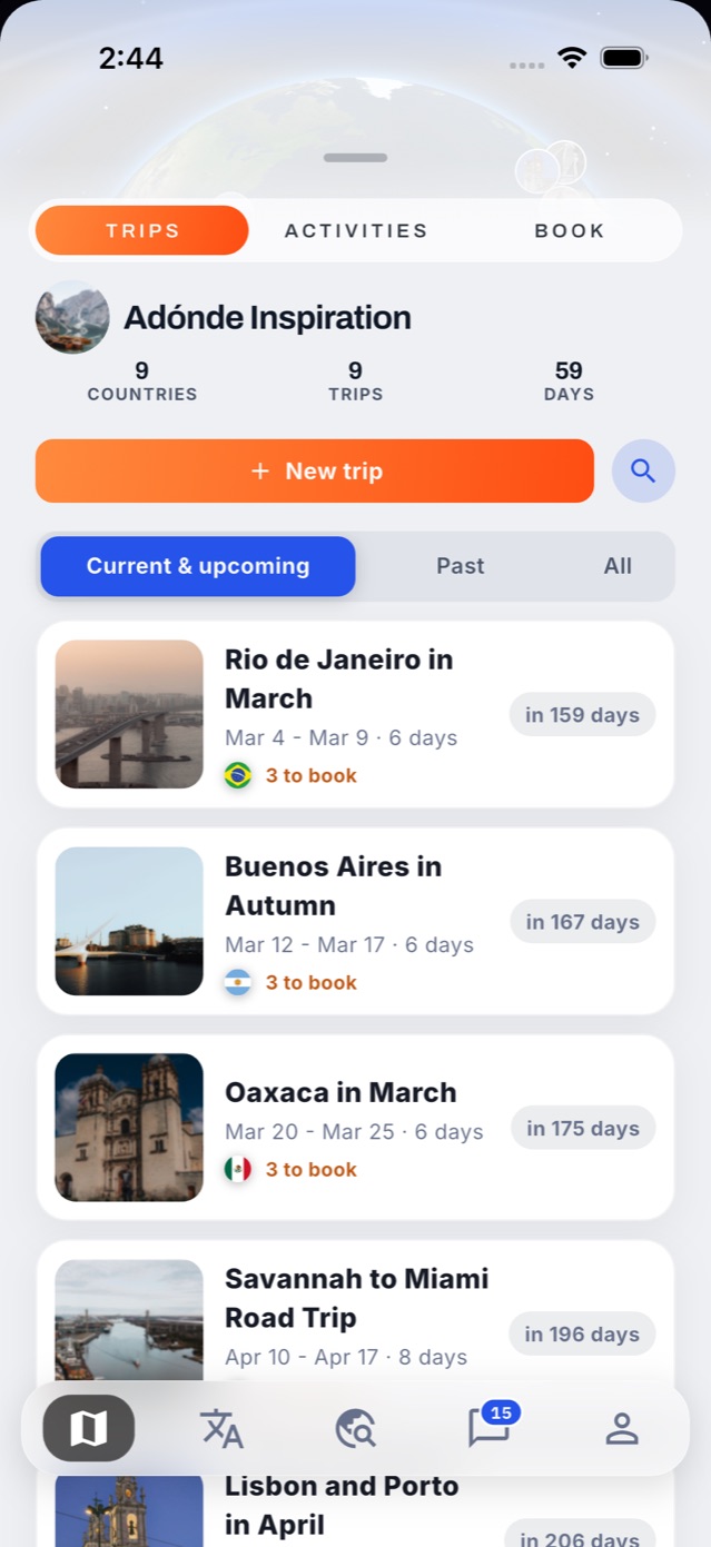 The trip list: Rio de Janeiro, Buenos Aires, Oaxaca and a Savannah to Miami road trip, each with what is left to book